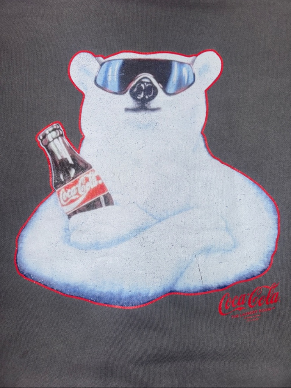 RARE Coca Cola Men's Charcoal Gray Polar Bear Graphic Cinched Crewneck - Picture 6 of 7